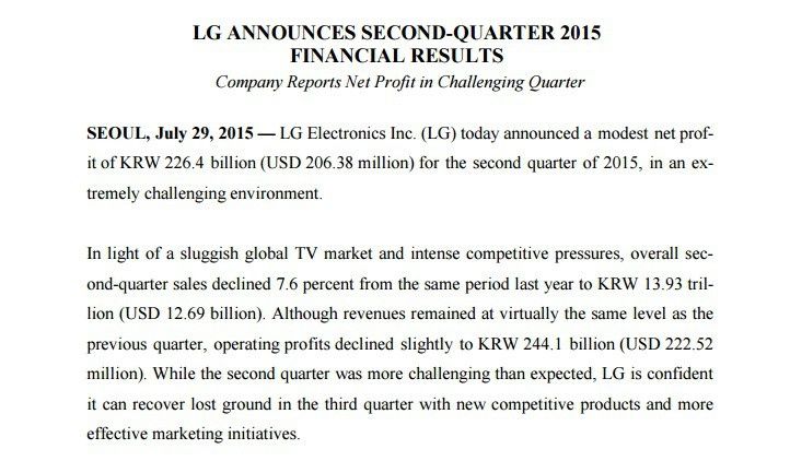 LG zaprezentowało wyniki za Q2 2015