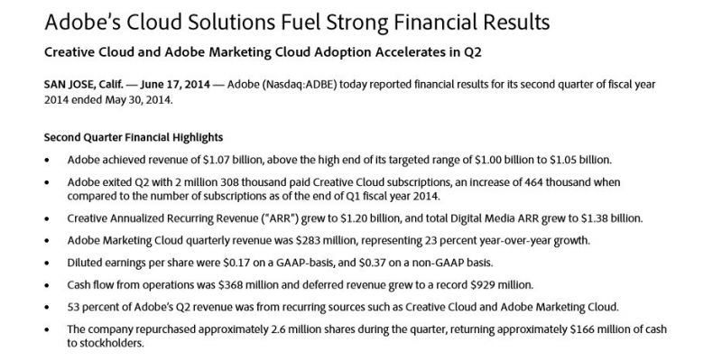 Wyniki finansowe Adobe za Q2 2014