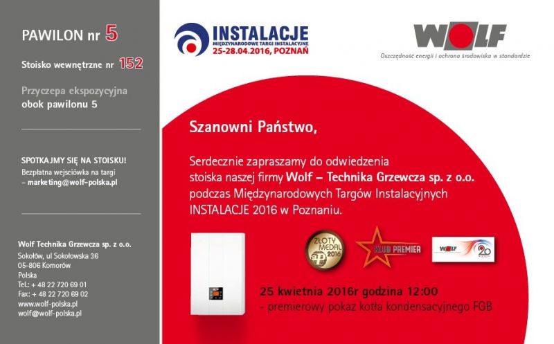 Wolf Technika Grzewcza sp. z o.o. na Międzynarodowych Targach Instalacyjnych INSTALACJE 2016!