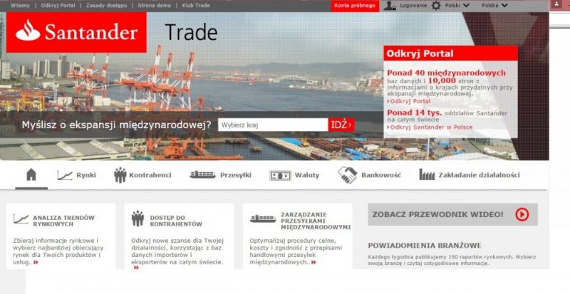 Informacje dla eksporterów i importerów z SantanderTrade.com przez miesiąc za darmo