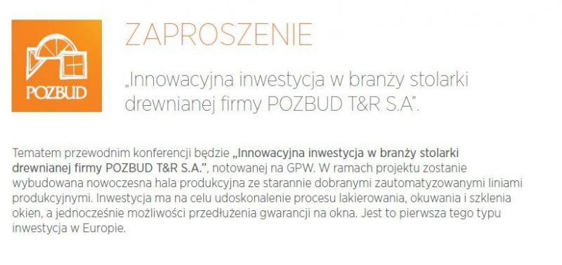 Konferencja - Innowacyjna inwestycja w branży stolarki drewnianej firmy POZBUD T&R S.A.