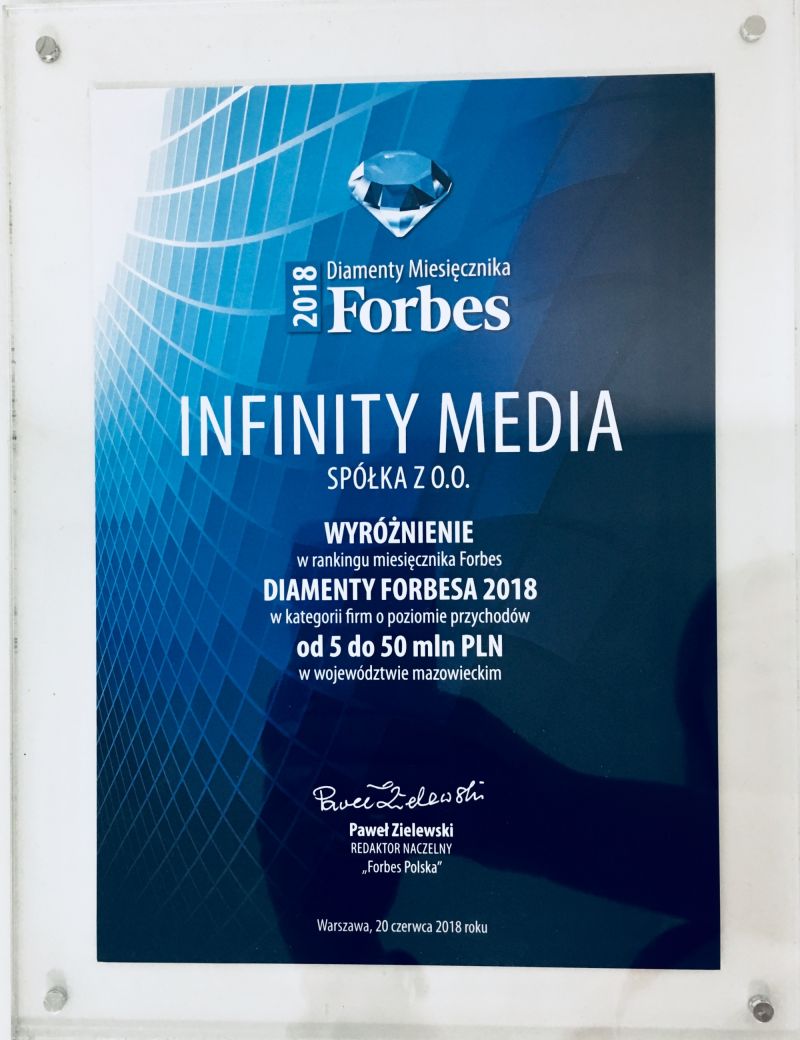 Infinity Media z tytułem Diament Forbesa 2018