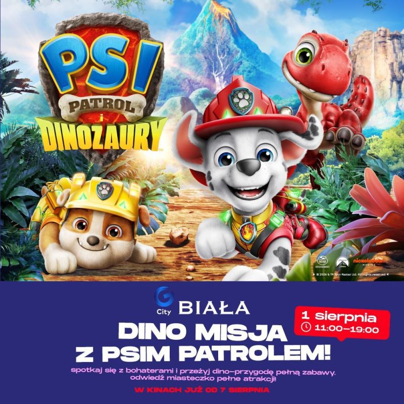 Psi Patrol i dinozaury opanują G City Biała. Przed mieszkańcami Białegostoku dzień pełen rodzinnych atrakcji
