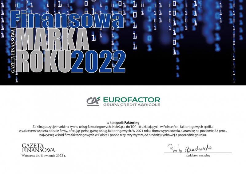 Eurofactor Polska Finansową Marką Roku 2022