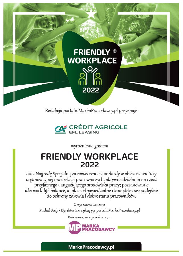 EFL z certyfikatem Friendly Workplace 2022