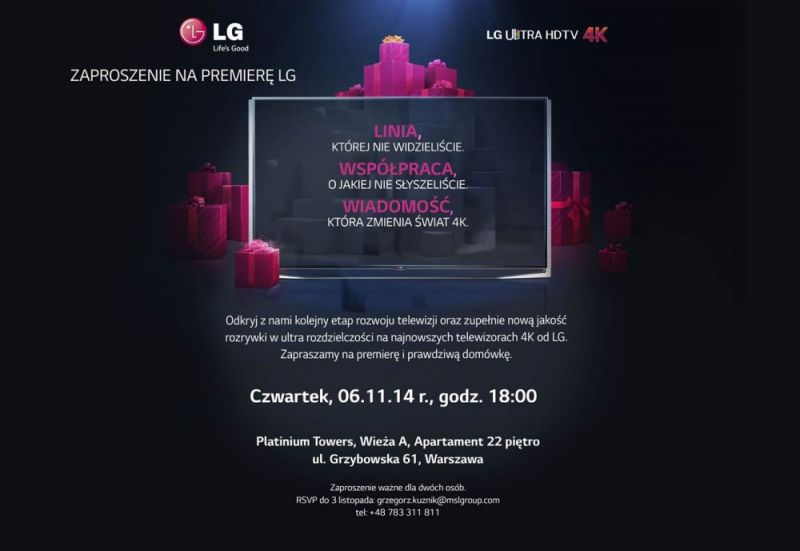 Zaproszenie LG - 6 listopada 2014, godz. 18:00