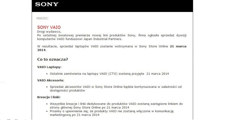 Bye bye Vaio - komunikat Sony Polska