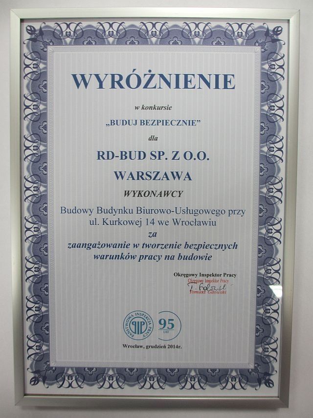 RD bud wyróżniony w konkursie „Buduj bezpiecznie”